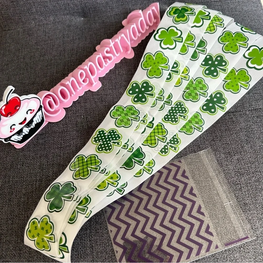 50 Count - Festive Shamrock, Clover Stickers, Variety, Green, White, 1.5 inches